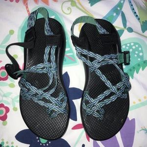 Green and Blue Striped Chacos